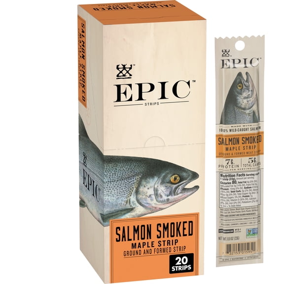 EPIC Salmon Smoked Maple Strips, Wild Caught, Paleo Friendly, Protein Snack, 20 Count, 16 oz