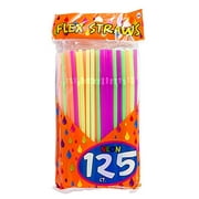 Disposable Flexible Drinking Straws - Neon Plastic (125 count): 1 pack / 125 straws