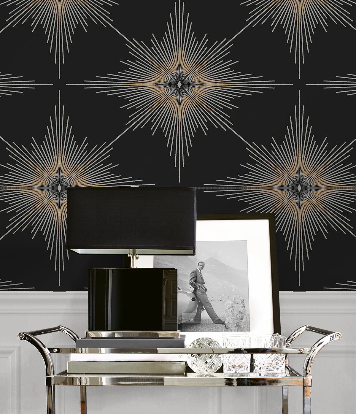NextWall Ebony Stellar Geo Peel and Stick Wallpaper