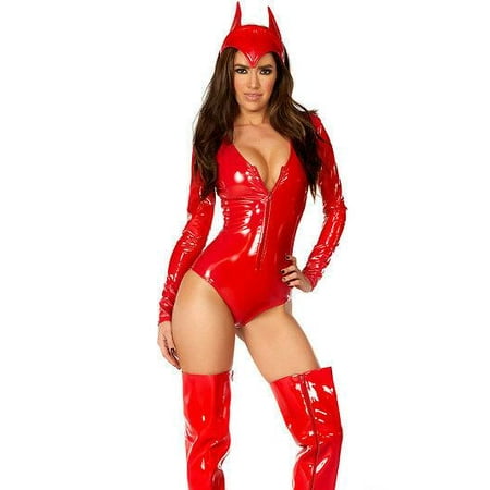 Sexy Forplay Burning Desire Devil Red WetLook Bodysuit Costume