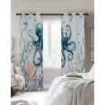 thumbnail image 3 of Teal Octopus Coastal Blackout Curtains, Light Blocking Print Window Curtains, Summer Beach Ocean Coral Nautical Thermal Insulated Window Drapes for Living Room Kitchen Cafe 2 Panels, 55"W x 39"L, 3 of 9