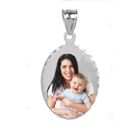 - Personalized Sterling Silver, Gold Plated, 10k or 14k Oval Diamond Cut Bordered Color Photo Charm