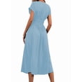 thumbnail image 5 of Womens Solid Color Overlap V Neck Batwing Sleeve Waist Pleated Long Elegant Dress Maxi S, 5 of 10