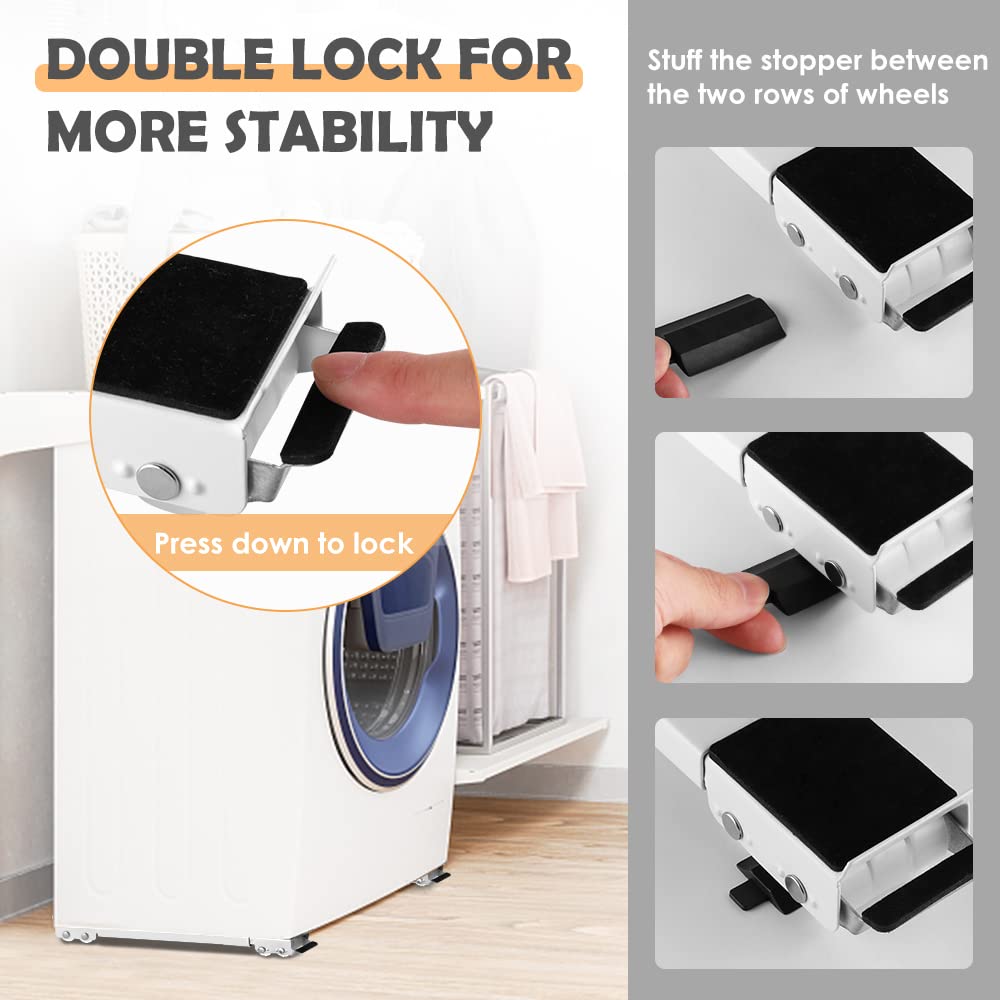 LUCKUP Appliance Rollers Heavy Duty Washing Machine Stand with Wheels, Furniture Dolly Mobile Roller for Refrigerators, Dryers and Dishwashers, Support 660 LB, White