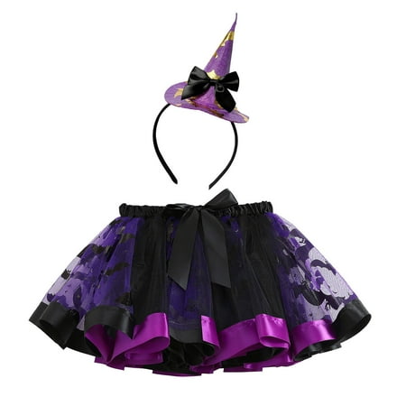 

Toddler Girls Skirts Ballet Underskirt Hallowmas Party Prints Tulle Dance Skirt Hairband Set