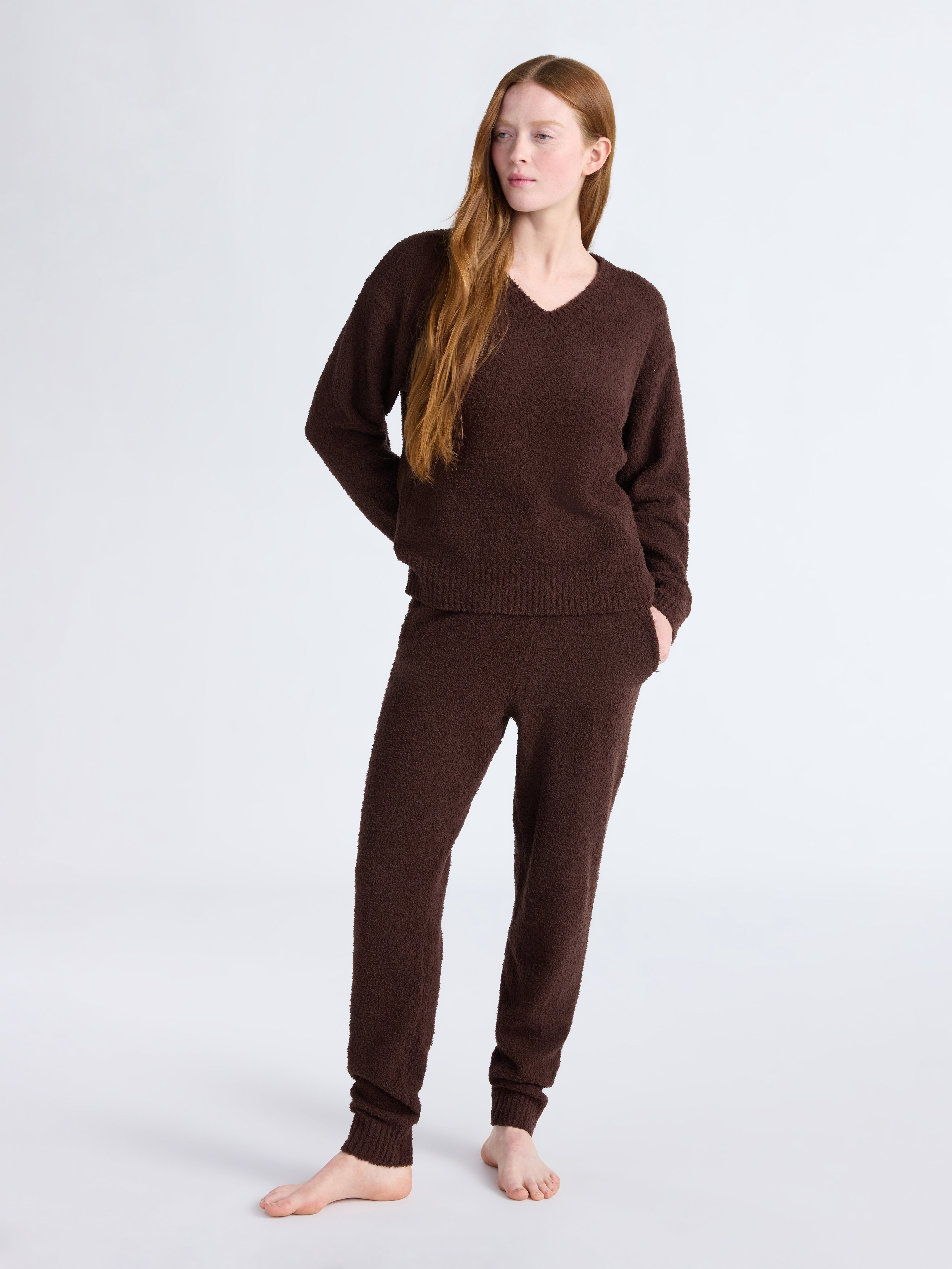 Joyspun Women's and Women's Plus Sleepwear Cozy Knit V-Neck Pullover Top, Sizes XS-3X