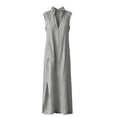 thumbnail image 4 of Women's Ruffle Collar Dresses Sleeveless Maxi Dress with Pocket Breathable Casual Boho Summer Vacation Dress Gray S, 4 of 8