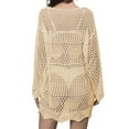 thumbnail image 2 of Biekopu Women Bikini Cover-Ups Solid Color Knitted Hollow-Out See-Through Crew Neck Long Sleeve Beach Swimwear Sunscreen Blouse, 2 of 3