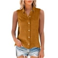 thumbnail image 4 of Cotton Linen Shirts for Women Sleeveless Collared Tops Oversized Button Up Blouses Work Shirts Casual Summer Tshirt, 4 of 5