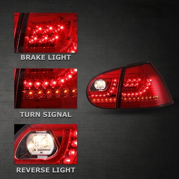 For 06-09 Volkswagen VW MK5 Golf GTI Rabbit Brake Chrome Red LED Tail Lights