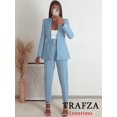 thumbnail image 2 of TRAFZA-trajes de oficina para mujer, color Beige, manga larga, cuello en V, chaqueta de gran tamaño + pantalones de pierna ancha de cintura alta, conjuntos Vintage de moda 2024, 2 of 5