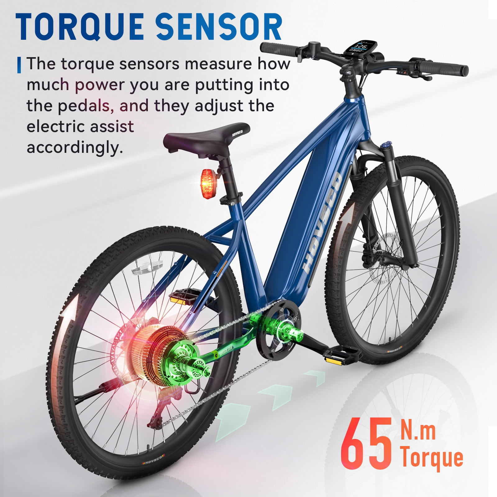HOVSCO Electric Bike for Adults, 500W Peak Motor 20mph, 48V/15Ah, E-Mountain bicycle, UL2849, APP Control