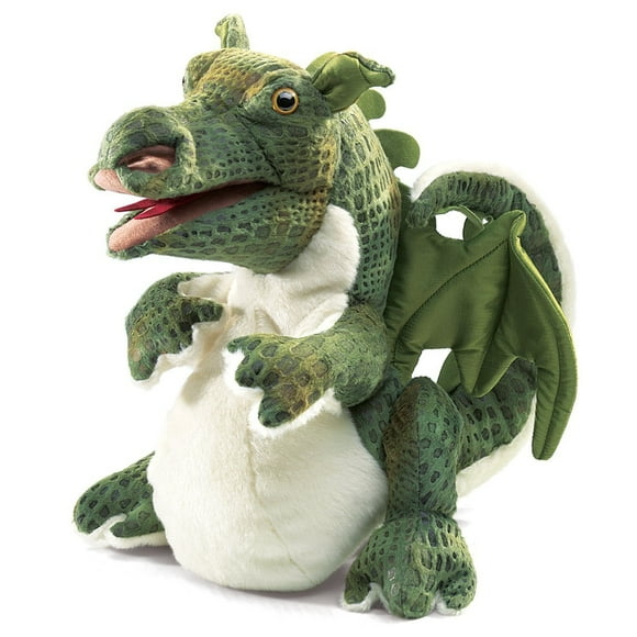 Marioneta de mano Folkmanis Baby Dragon verde y blanco