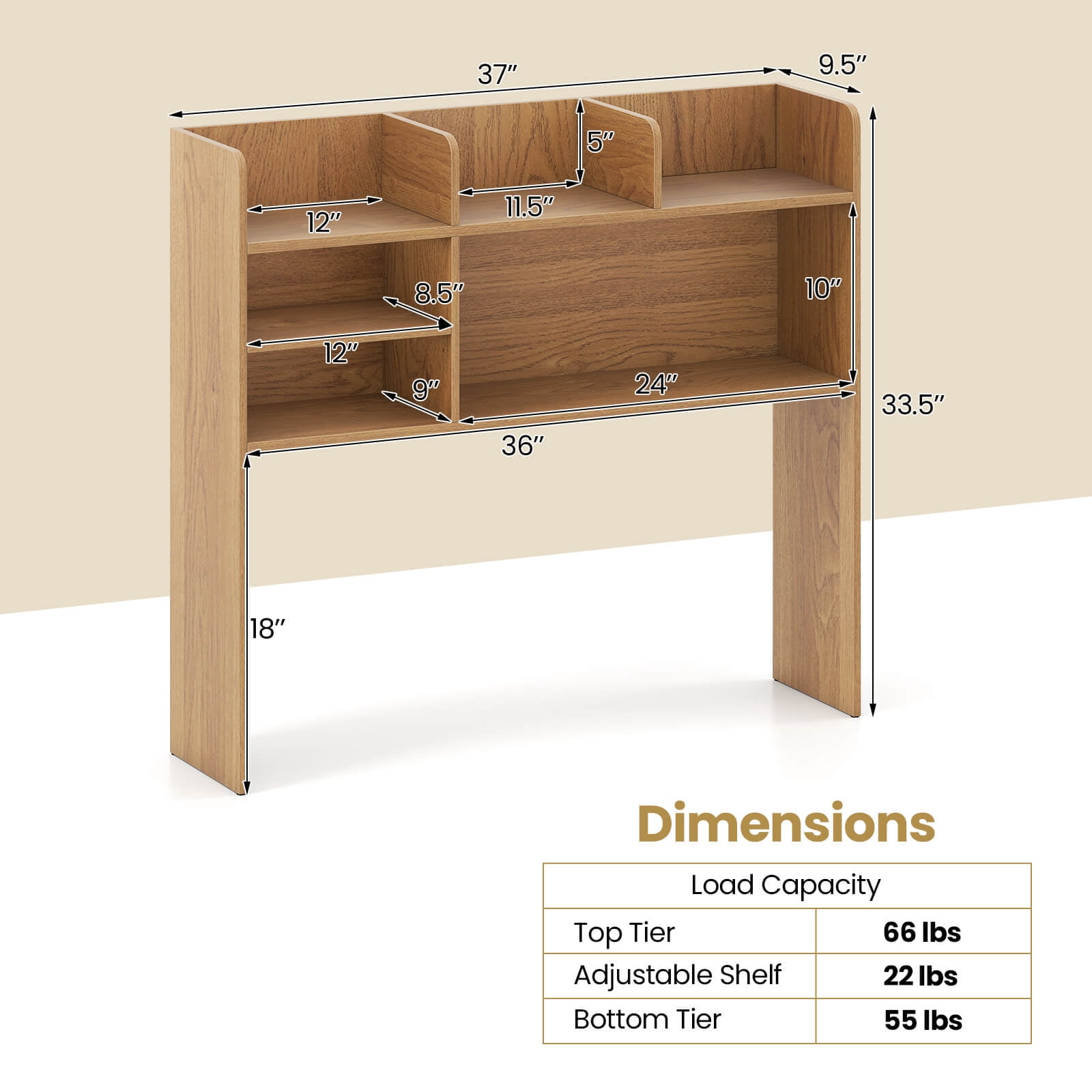 Costway 3-Tier Desktop Bookshelf with 6 Shelves Desk Organizer for Computer Desk Natural