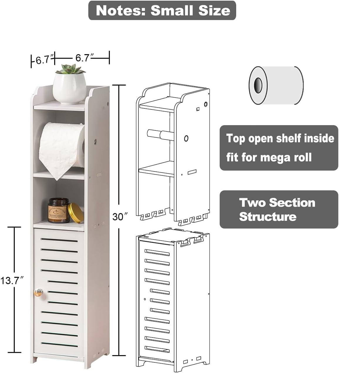 Toilet Storage Cabinet with Paper Holder - Space-Saving Bathroom Organizer (Multi-Color Options)