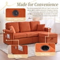 thumbnail image 4 of Noble House Elena 4-Seater L-Shaped Corduroy Sectional Sofa with Pull-Out Storage, Ottoman for Living Room, Orange, 4 of 11