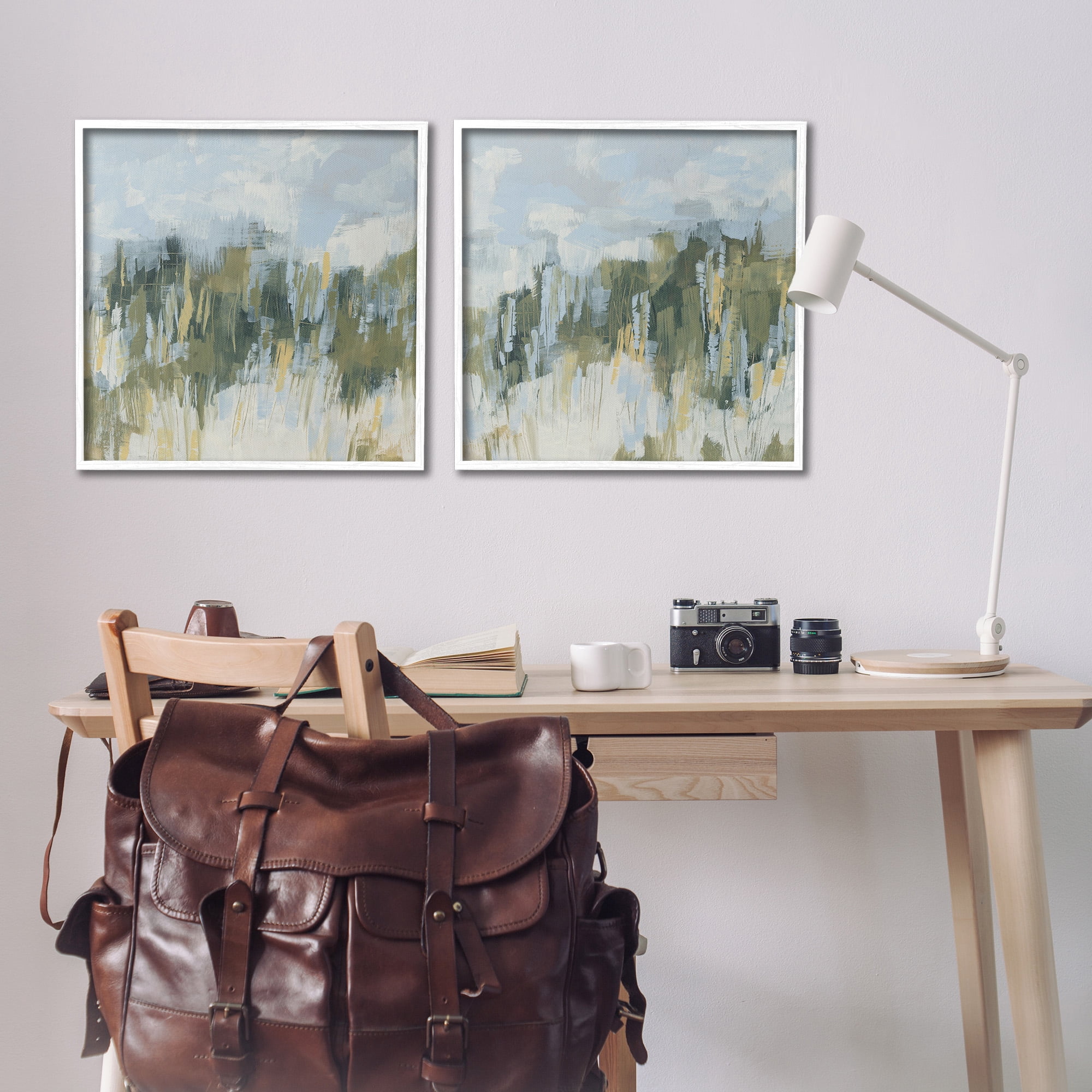 Stupell Industries Abstract Brushed Landscape Abstract Painting White Framed Art Print Wall Art, 24 x 24, Set of 2
