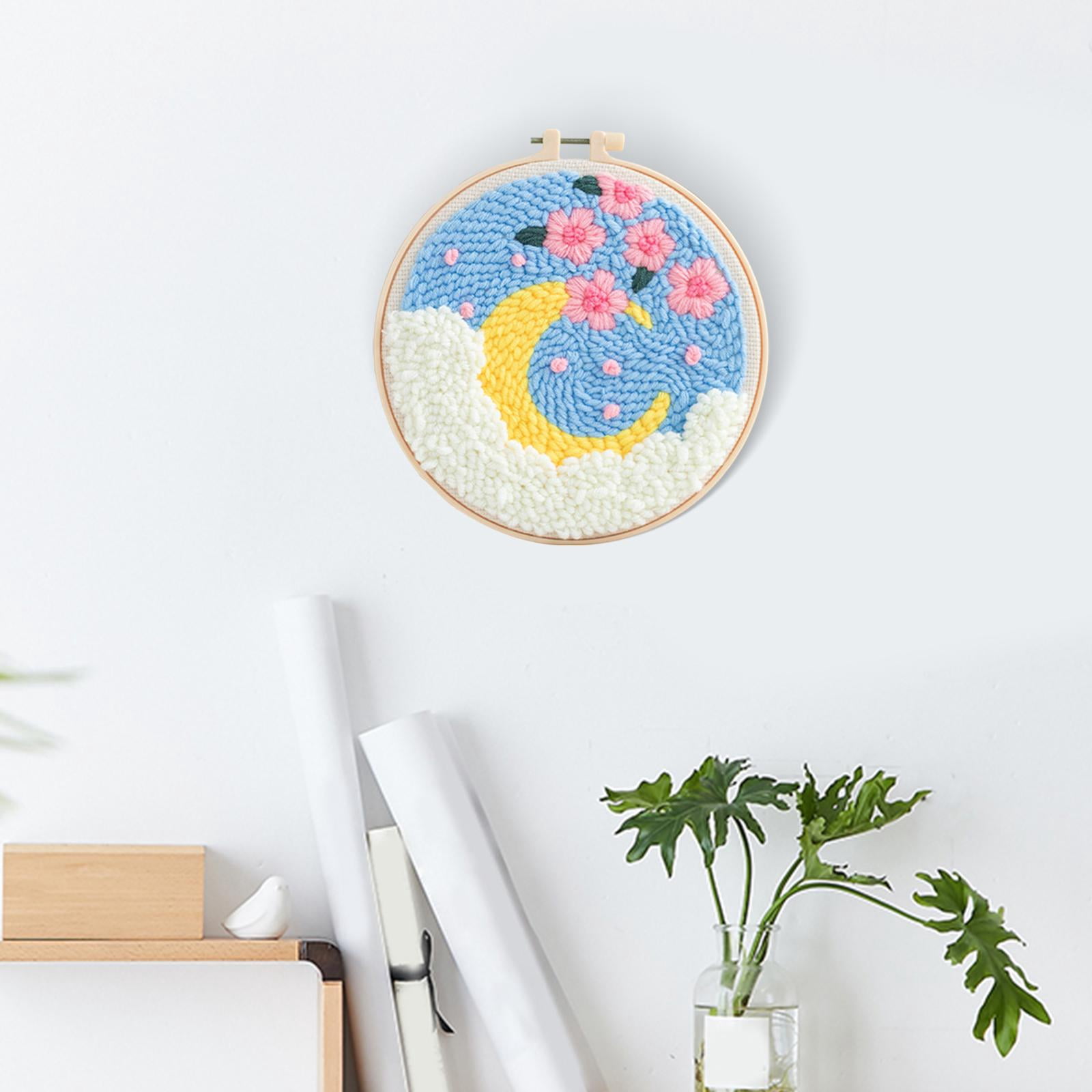 Punch Embroidery Instructions Landscape DIY Basic Tools Pattern Sewing Hooking for Bathroom Home Rug Making , Moon