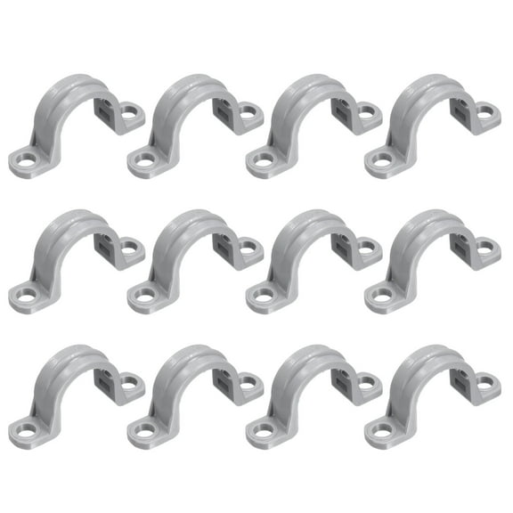 12Pack 1/2 Inch Pipe Straps, 2 Hole Conduit Pipe Clamps Supports, Mounting Bracket Clips for Cables and Tube Fittings, Gray