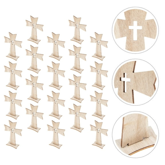 SEWCHICS 20Pcs Beige Design Wood Cross Shaped Decoration Holidays Home Decor 4.3×3.1×0.1in