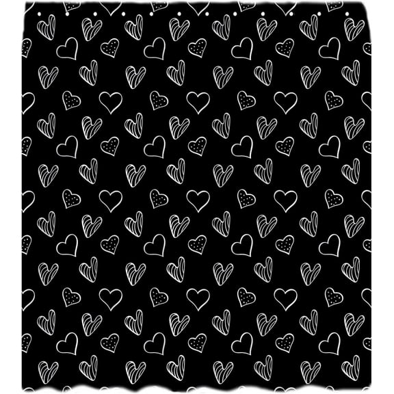 Valentine''s Day Shower Curtain Black White Love Heart Romantic Sweetheart Lover Theme Sweet Couple Creative Holiday Bathroom Curtains Decor with Hooks