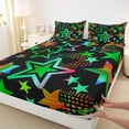 thumbnail image 3 of Feelyou Cute Stars Print Twin Sheet Sets for Teens, Kawaii Love Heart Twin Fitted Sheet, Black Green Graffiti Flat Sheet, Lightweight Room Decor, 3 Pieces, 3 of 7
