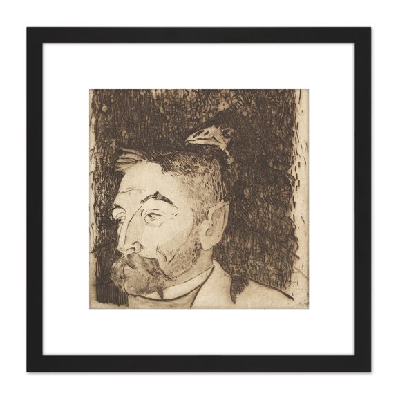 Gauguin Portrait Poet Stephane Mallarme Etching 8X8 Inch Square Wooden Framed Wall Art Print Picture with Mount