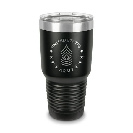

E-9 Command Sergeant Marjor US Army Rank Tumbler 30 oz - Laser Engraved w/ Clear Lid - Stainless Steel - Vacuum Insulated - Double Walled - Travel Mug - csm or-9 e9 - Black