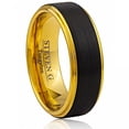 thumbnail image 1 of Ip Black Vertical Brush And Polished Yellow Gold Plated Step Edged Tungsten Ring, 1 of 2