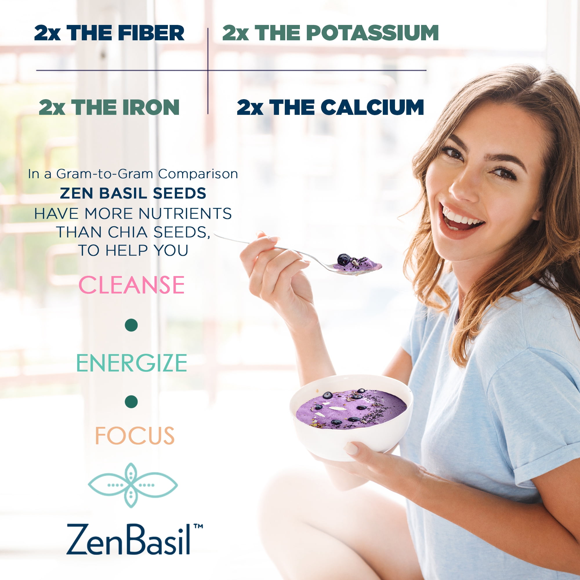 Zen Basil Seeds | Edible Basil Seeds USDA Organic, Kosher, Non-GMO, Lectin-free, Gluten-free, Keto, Paleo | 15g Fiber Per Serving