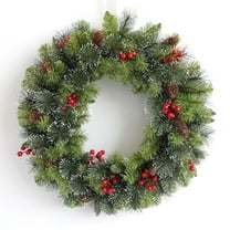 Farship Christmas Wreaths for Front Door 17" Christmas Frost Wreath with Red Berries, Christmas Home Decoration Indoor Outdoor for Winter Wall Windows Decor