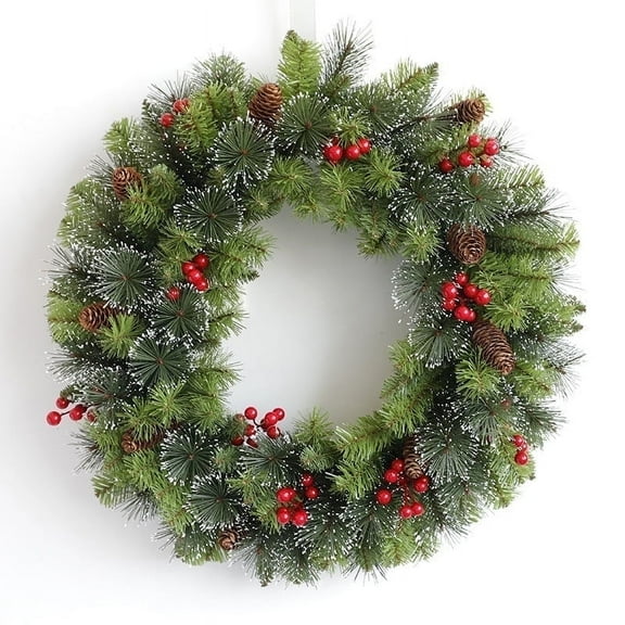 Farship Christmas Wreaths for Front Door 17" Christmas Frost Wreath with Red Berries, Christmas Home Decoration Indoor Outdoor for Winter Wall Windows Decor