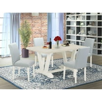 East West Furniture 5-Piece Dining Set Includes 4 Dining Room Chairs with Upholstered Seat and High Back and a Rectangular Dining Table - Linen White Finish