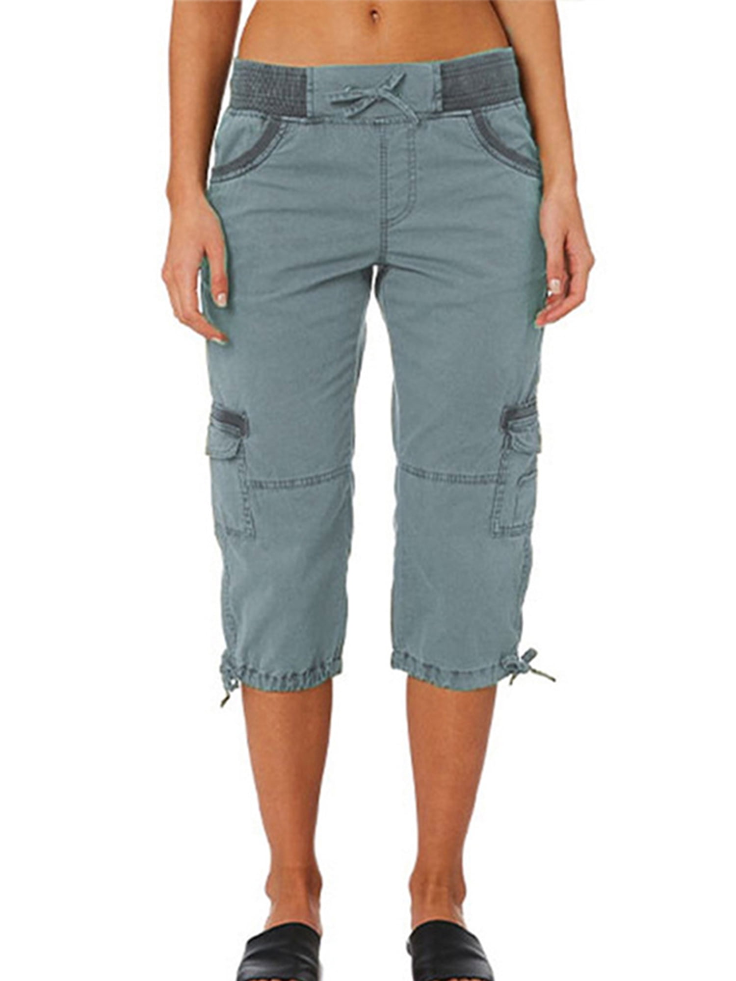 Womens Drawstring 3/4 Length Casual Capri Shorts Bermuda Crop Pants Trousers 