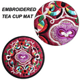 thumbnail image 3 of Embroidery Cloth Fabric Coasters for Drinks Vintage Ethnic Floral Design Cup, 3 of 5