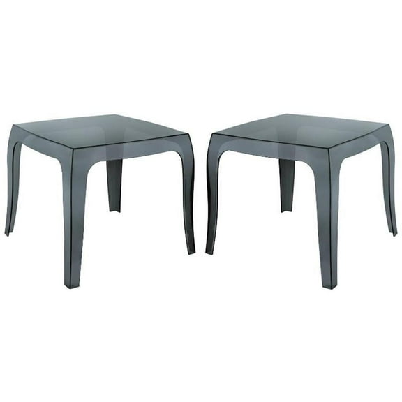 Home Square Polycarbonate Patio Side Table in Transparent Black - Set of 2