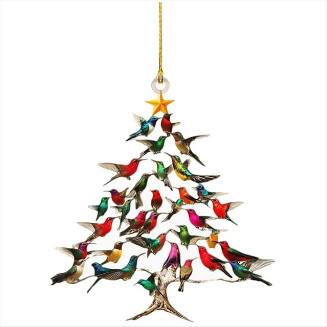Adorno navideño de colibrí, colibríes coloridos, adornos colgantes para árbol, colgante con forma de árbol de Navidad.