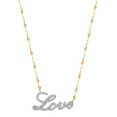 Brilliance Fine Jewelry, Women's Sterling Silver, 14kt Gold Plated Diamond Love Necklace, 18" Chain
