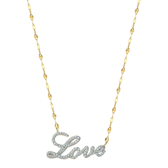 Brilliance Fine Jewelry, Women's Sterling Silver, 14kt Gold Plated Diamond Love Necklace, 18" Chain
