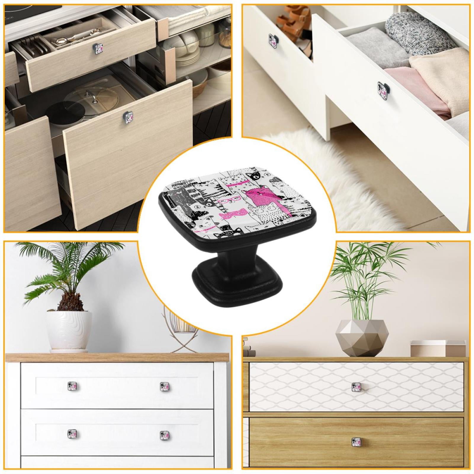 4 Pcs Cabinet Handle Drawer Pulls Cats Funny Kitty Knobs with Screws Square Furniture Office Cabinet Knob Decoration