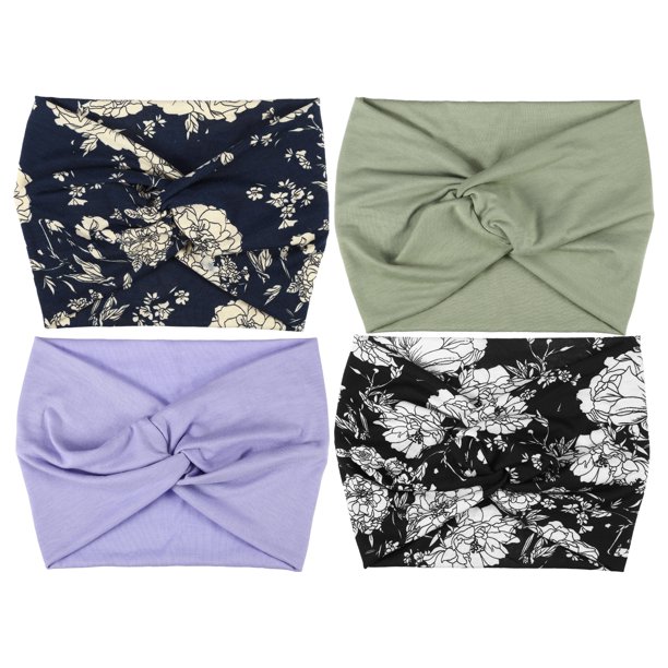 4 piezas de diadema anudada de moda bohemia para mujeres en púrpura, verde, negro y azul marino