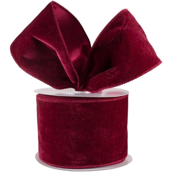 Christmas Velvet Wired Ribbon, Velvet with Satin, 10 Yards, for Gift Wrapping, Tree Decoration, Crafts (Burgundy, 2-1/2 Inch)