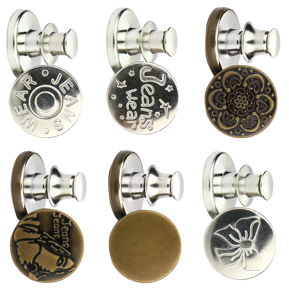 Etereauty 6Pcs Alloy Detachable Buttons Jeans Easy Clip Snap Button