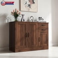 thumbnail image 2 of Hassch 43.3 Inch Buffet Sideboard with 3 Doors and 2 Drawers, Modern Farmhouse Wooden Console Cabinet with Adjustable Shelf for Living/Dining Room, Entryway, Walnut, 2 of 11