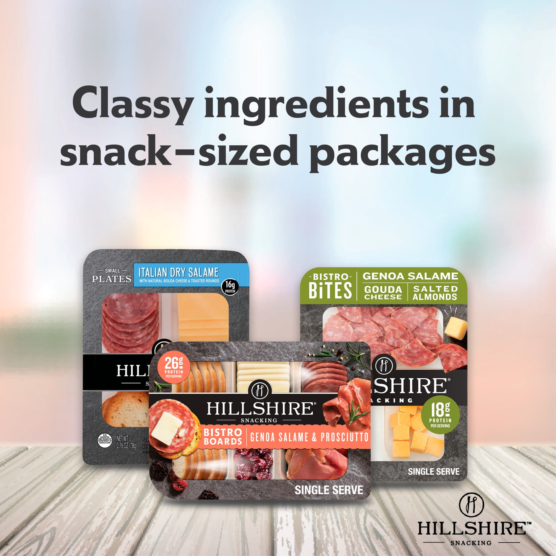 Hillshire Snacking Sliced Refrigerated Snack Boxes, 2.8 oz, Protein Bistro Bites, Genoa Salami, Gouda Cheese & Salted Almonds, Snack Pack