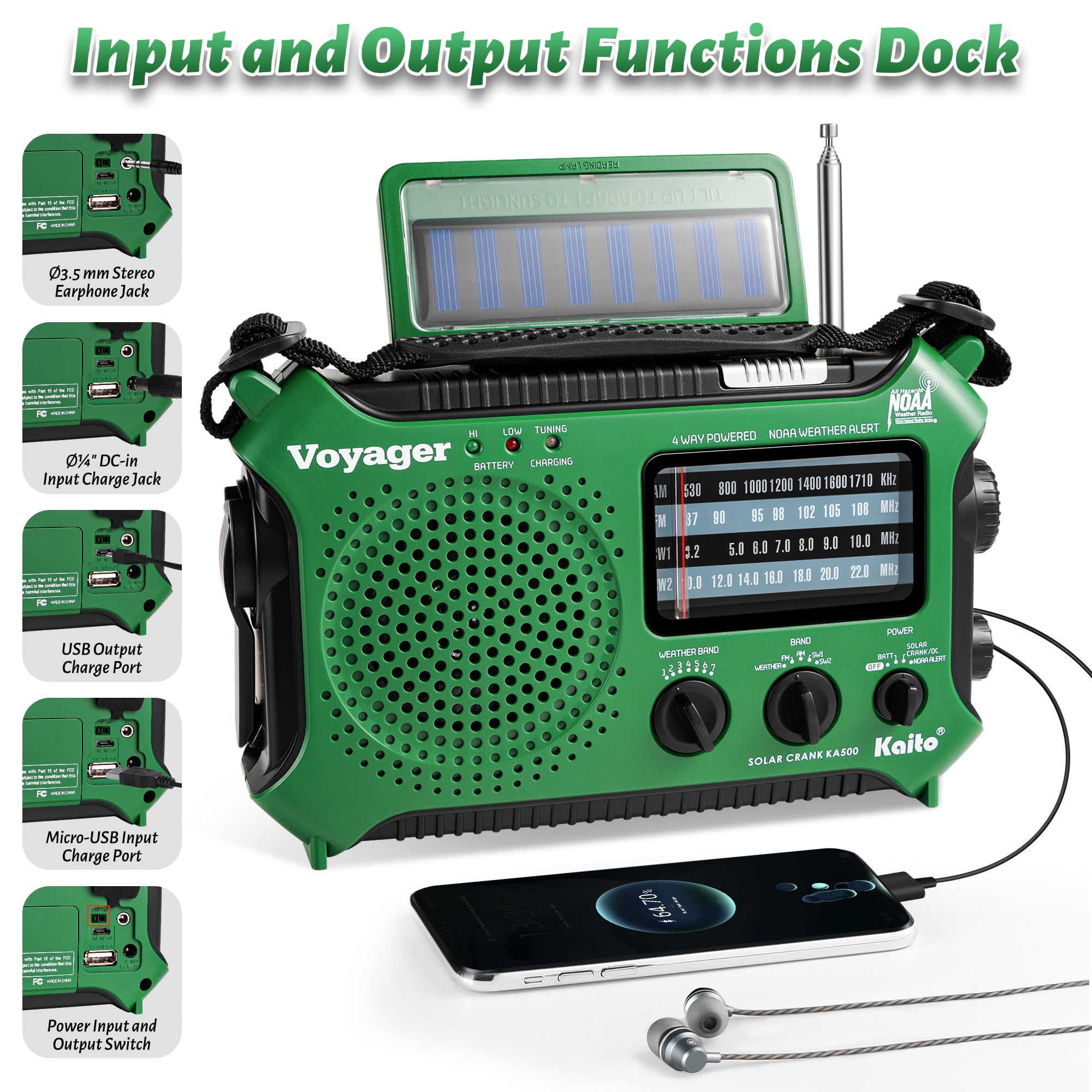 Kaito Emergency Weather Radio AM FM with Solar Crank and Flashlight