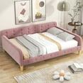 thumbnail image 3 of Euroco Upholstered Full Size Sofa Bed, Tufted Daybed with Armrest for Living Room, Pink, 3 of 10