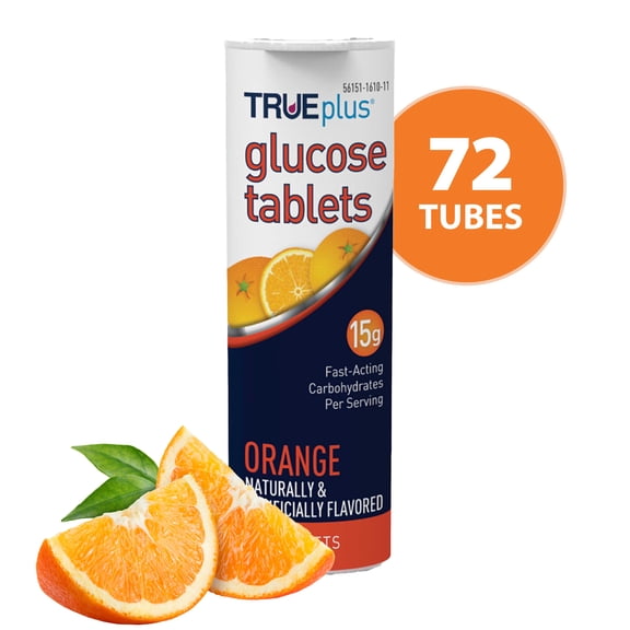 TRUEplus Glucose Tablets, Orange Flavor - 72X 10ct Tubes