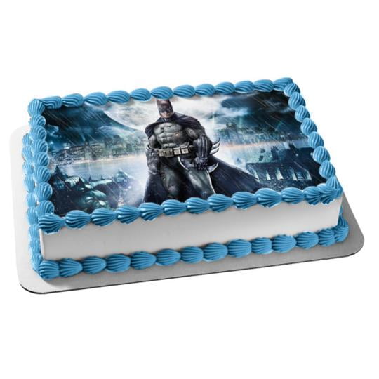 Batman Cake edible skyline shilouette cake wrap gotham city Cake batman signal
