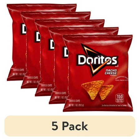 (5 pack) Doritos Tortilla Chips, Nacho Cheese, 1 oz Bag